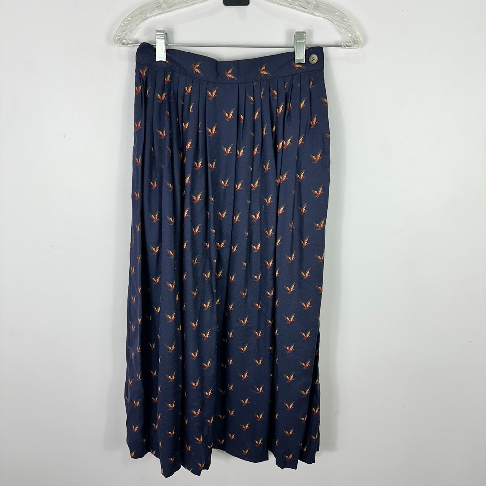 Vtg 80s  Skirt S Navy Novelty Bird Preppy Cottagecore Teacher Retro‎ Academia